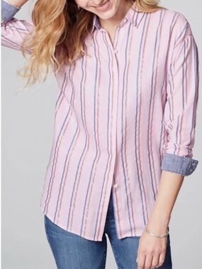 J Jill Blush Striped Everyday Button Down Shirt, S